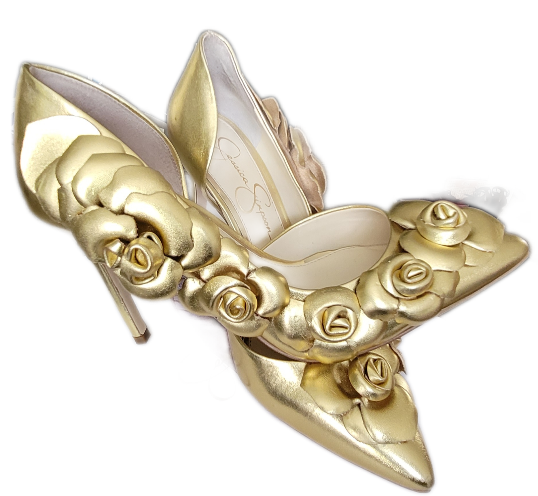 Jessica Simpson Gold Flowers Metallic Pumps Consignment Social